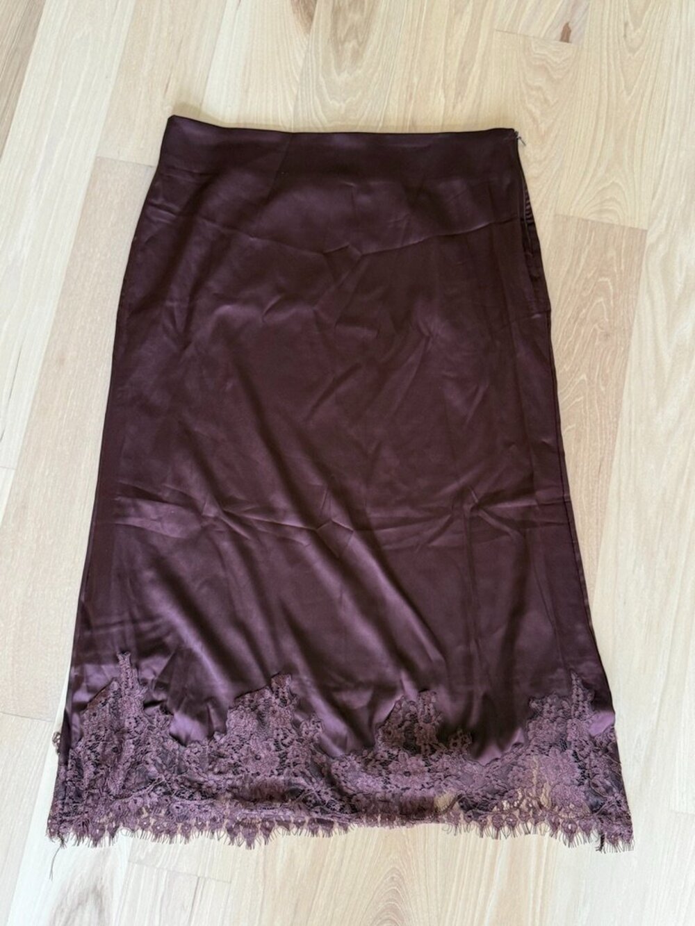 Lace-Edged Satin Skirt